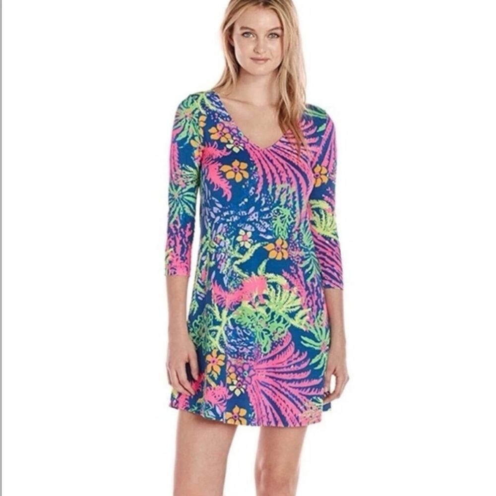 Lilly Pulitzer Erin Dress Indigo All Aglow M NWOT Tropical Resort